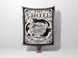 Black Cat Tarot Card The Wheel Black and White Woven Throw Blanket and Tapestry