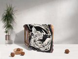 Black Cat Tarot Card The Wheel Black and White Woven Throw Blanket and Tapestry