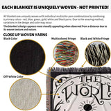 Black Cat Tarot Card The World Black and White Woven Throw Blanket and Tapestry - DesignerOllie.com