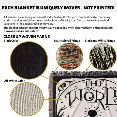 Black Cat Tarot Card The World Black and White Woven Throw Blanket and Tapestry - DesignerOllie.com