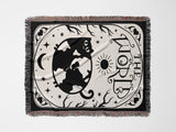 Black Cat Tarot Card The World Black and White Woven Throw Blanket and Tapestry