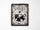 Black Cat Tarot Card The World Black and White Woven Throw Blanket and Tapestry