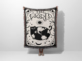 Black Cat Tarot Card The World Black and White Woven Throw Blanket and Tapestry