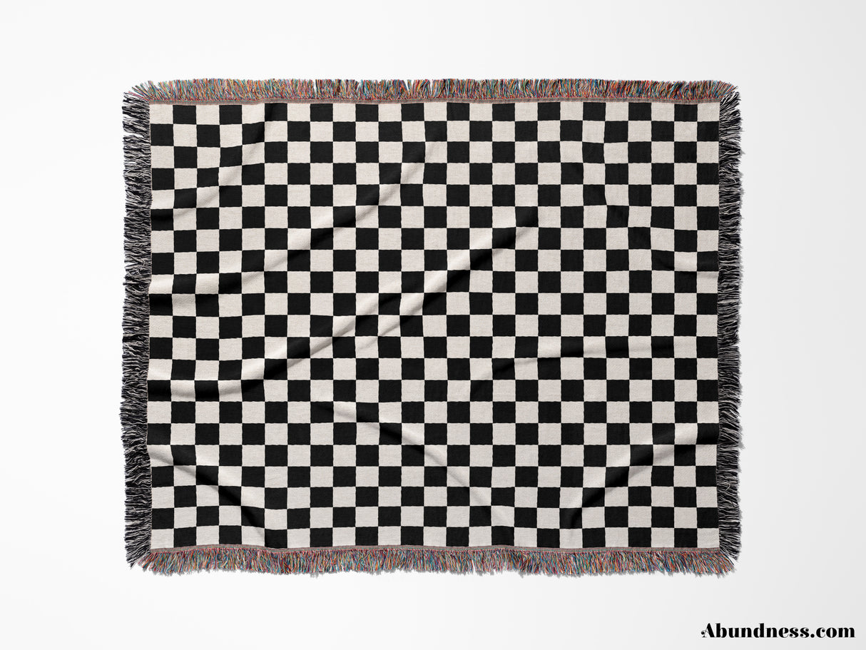 Black and White Checker Woven Throw Blanket