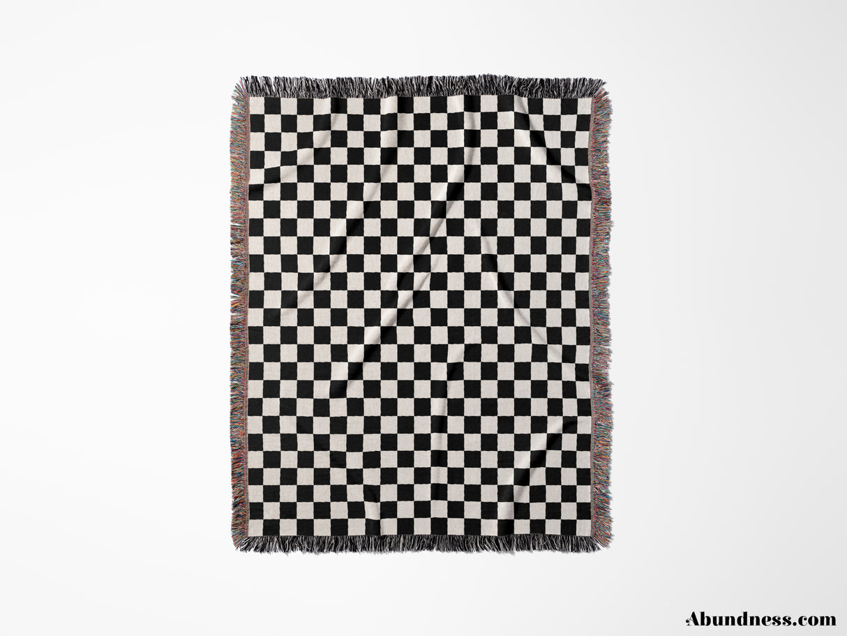 Black and White Checker Woven Throw Blanket