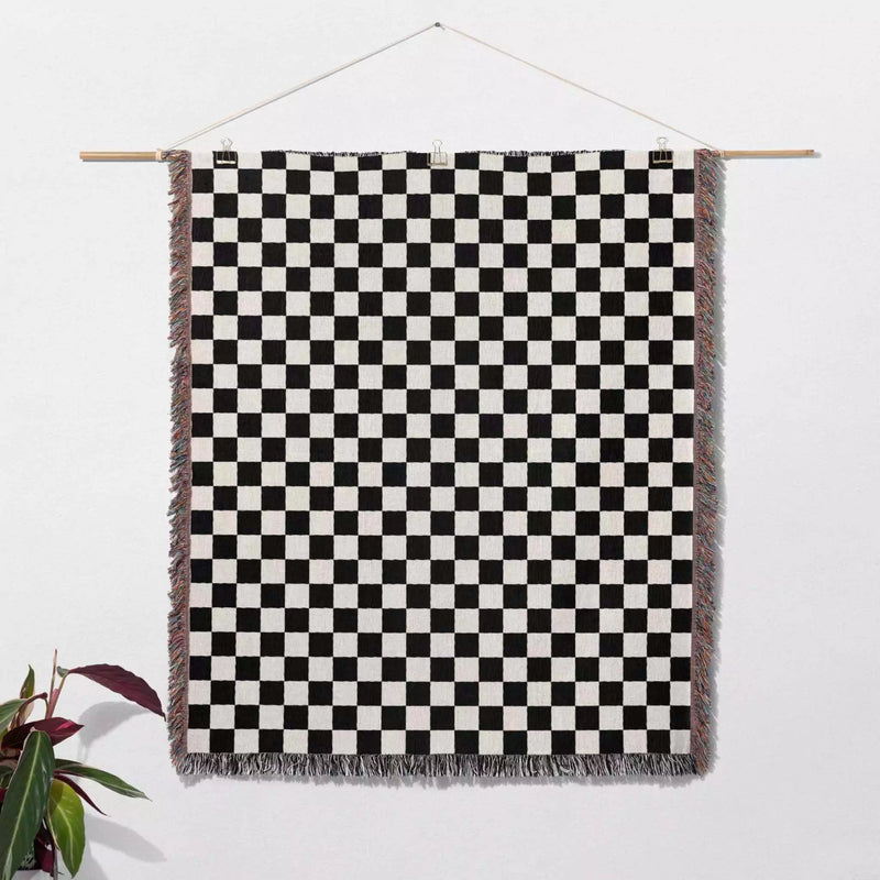 Black and White Checker Woven Throw Blanket - DesignerOllie.com