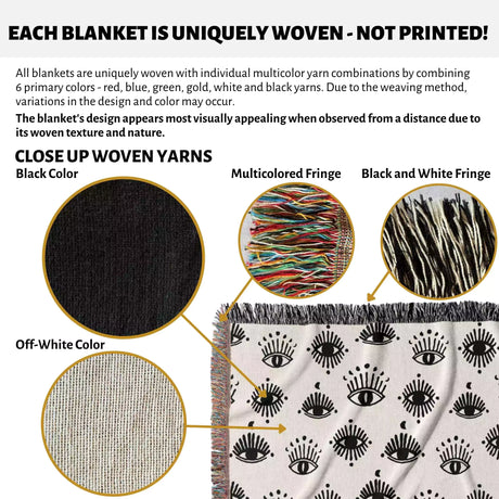 Black and White Evil Eye Woven Throw Blanket - DesignerOllie.com