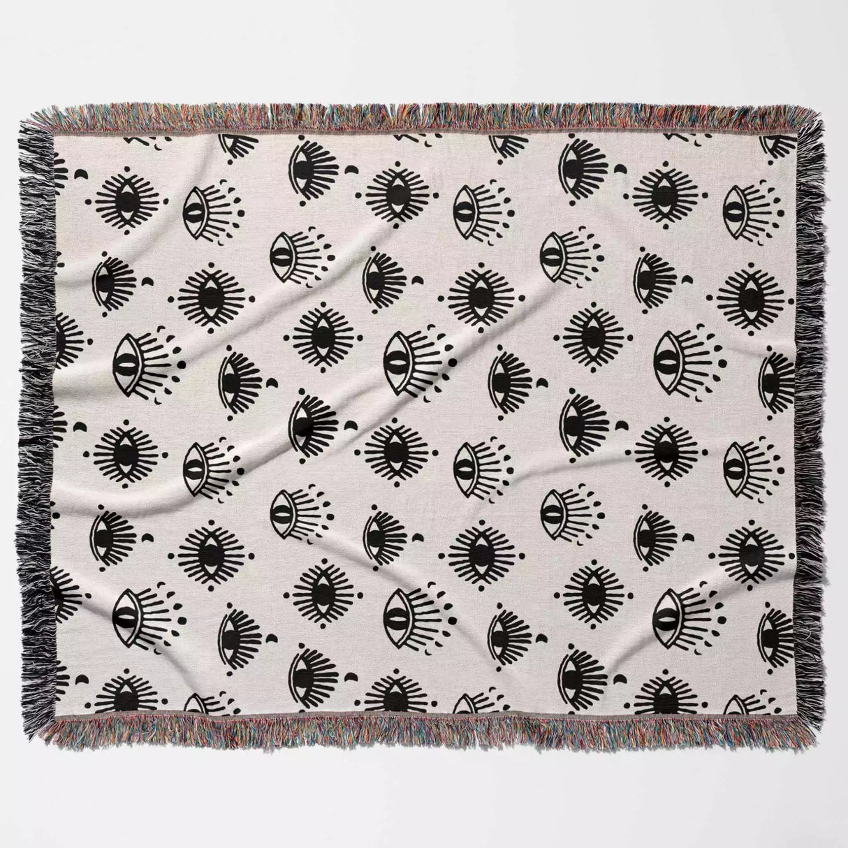 Black and White Evil Eye Woven Throw Blanket - DesignerOllie.com