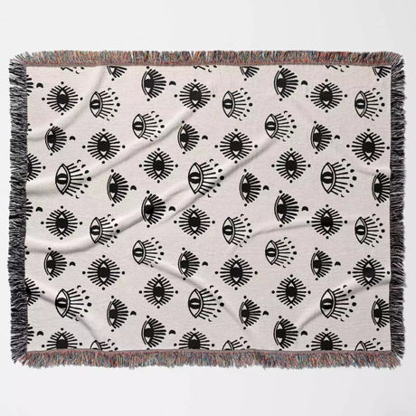 Black and White Evil Eye Woven Throw Blanket - DesignerOllie.com