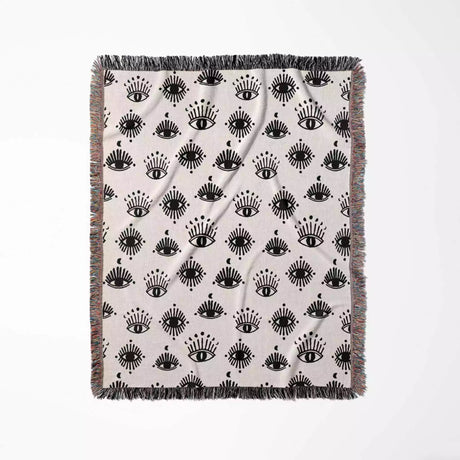 Black and White Evil Eye Woven Throw Blanket - DesignerOllie.com