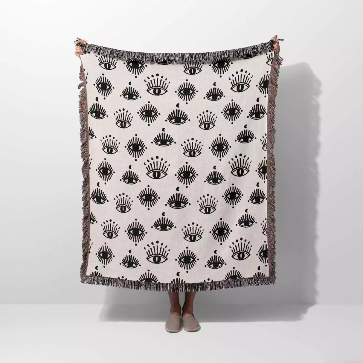 Black and White Evil Eye Woven Throw Blanket - DesignerOllie.com