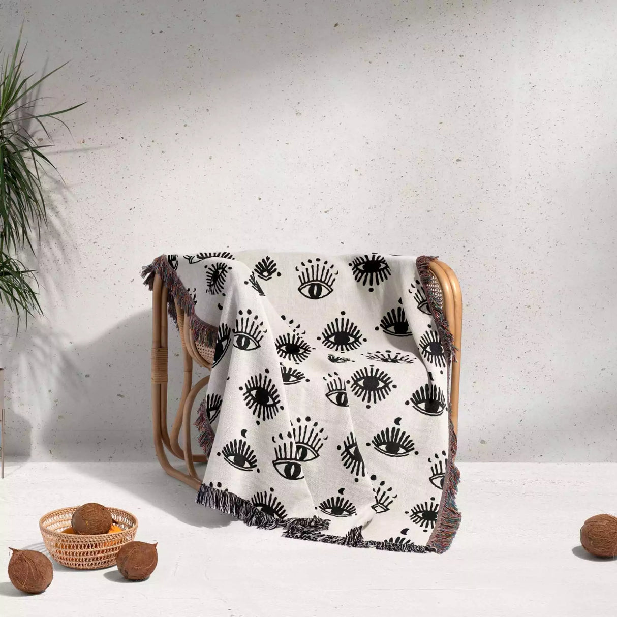 Black and White Evil Eye Woven Throw Blanket - DesignerOllie.com