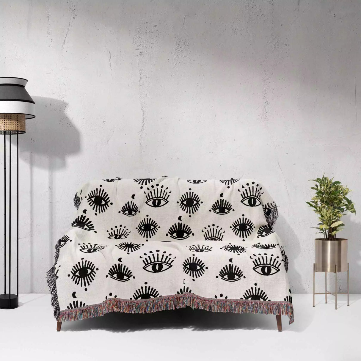 Black and White Evil Eye Woven Throw Blanket - DesignerOllie.com