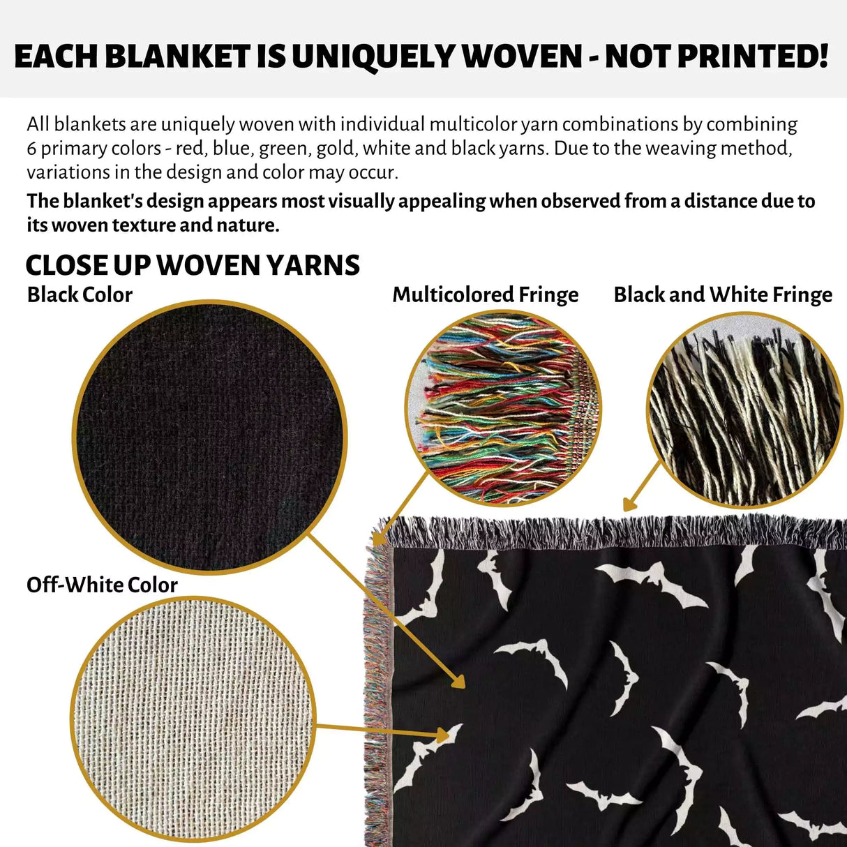 Black and White Halloween Blanket with Bats - DesignerOllie.com