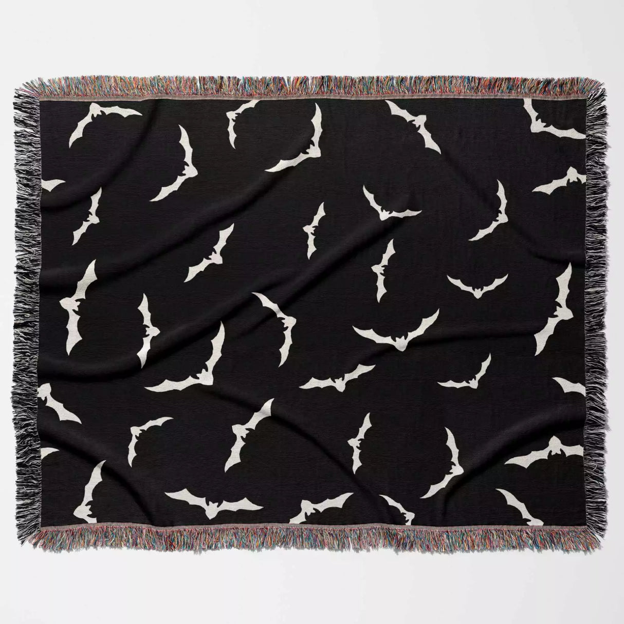 Black and White Halloween Blanket with Bats - DesignerOllie.com