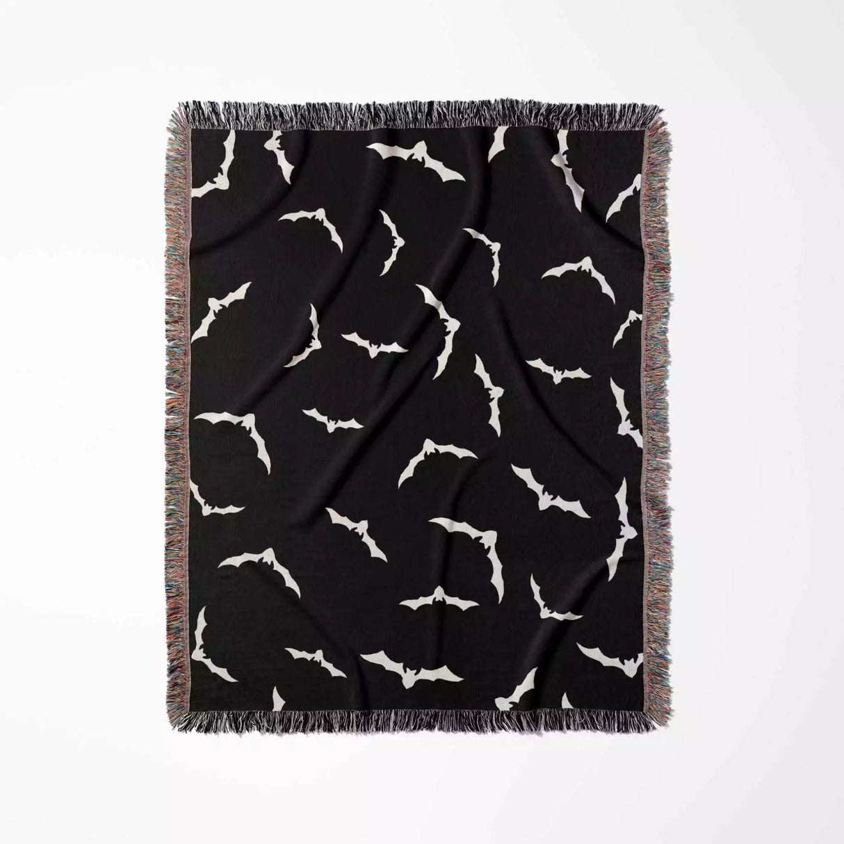 Black and White Halloween Blanket with Bats - DesignerOllie.com