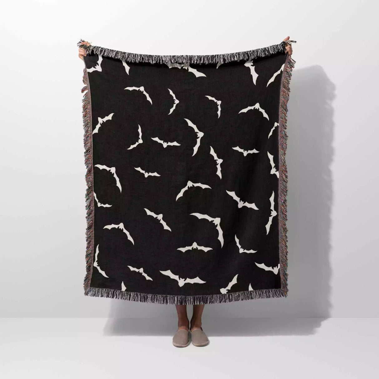 Black and White Halloween Blanket with Bats - DesignerOllie.com