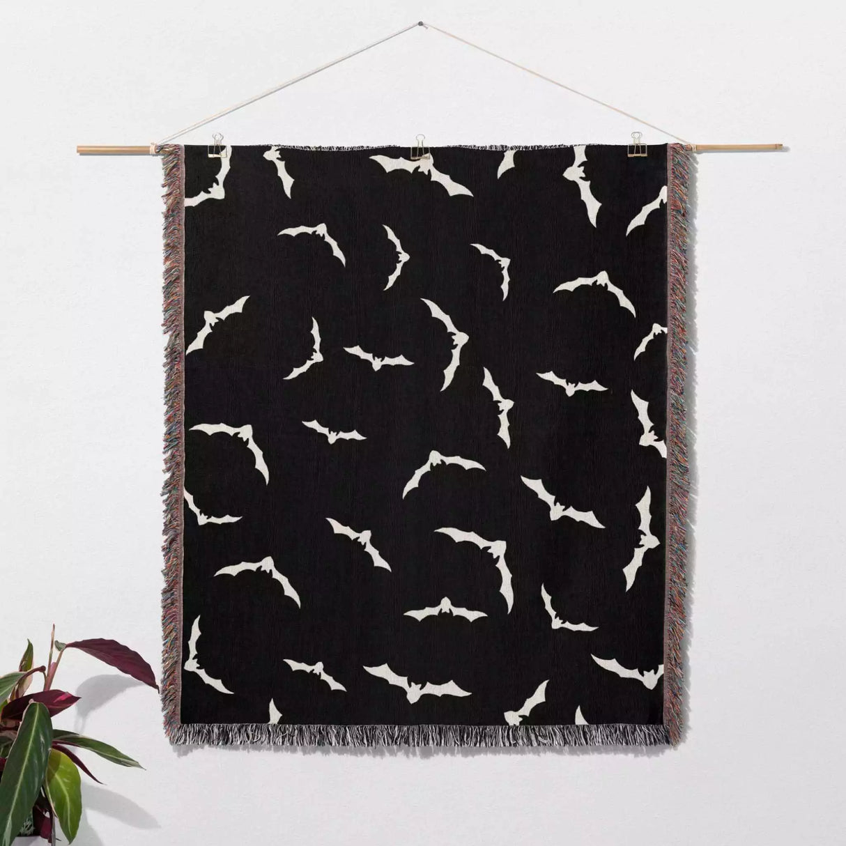 Black and White Halloween Blanket with Bats - DesignerOllie.com