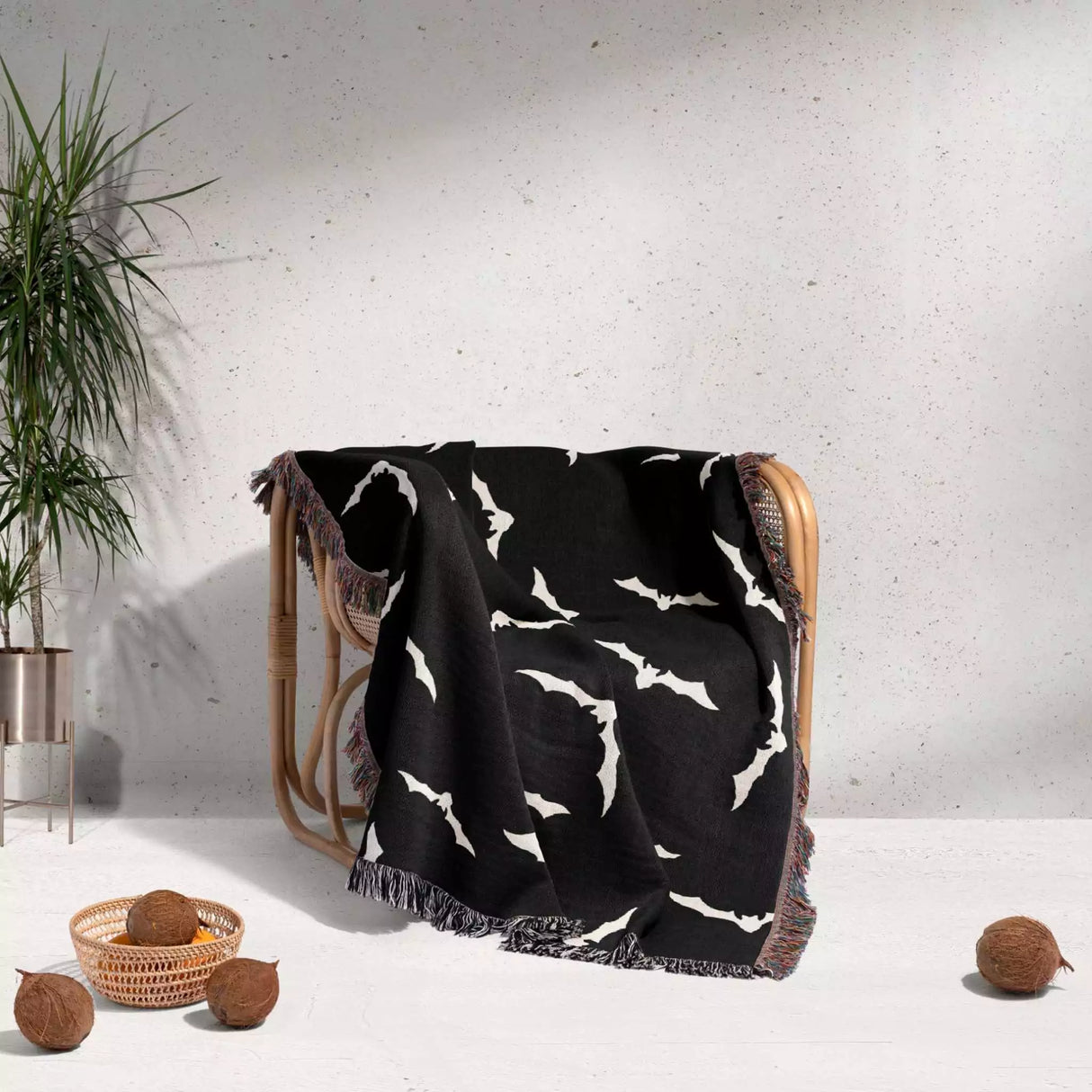 Black and White Halloween Blanket with Bats - DesignerOllie.com