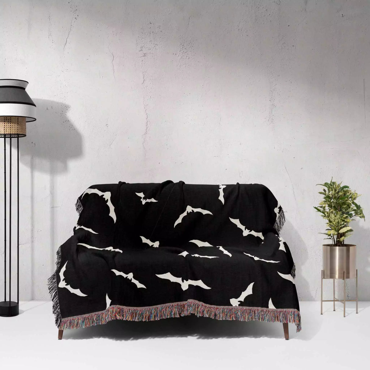 Black and White Halloween Blanket with Bats - DesignerOllie.com