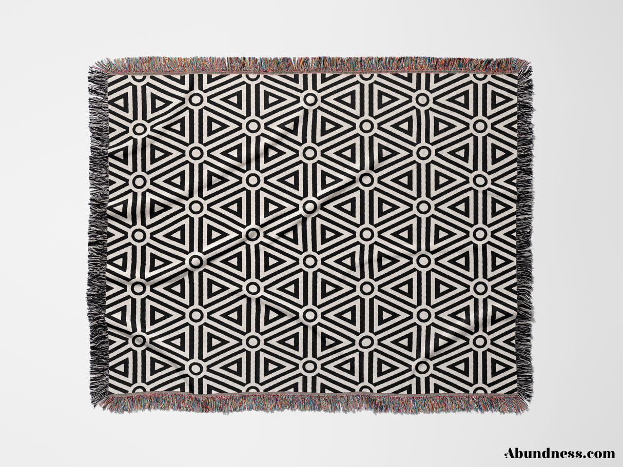 Black and White Luxury Geometric Pattern Woven Throw Blanket and Tapestry