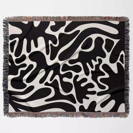 Black and White Matisse Coral Woven Throw Blanket - DesignerOllie.com