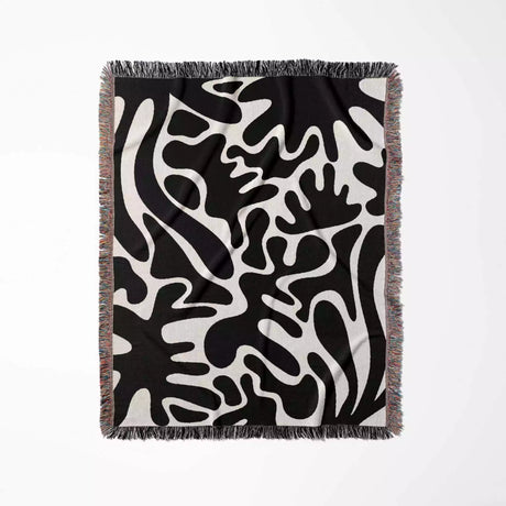 Black and White Matisse Coral Woven Throw Blanket - DesignerOllie.com