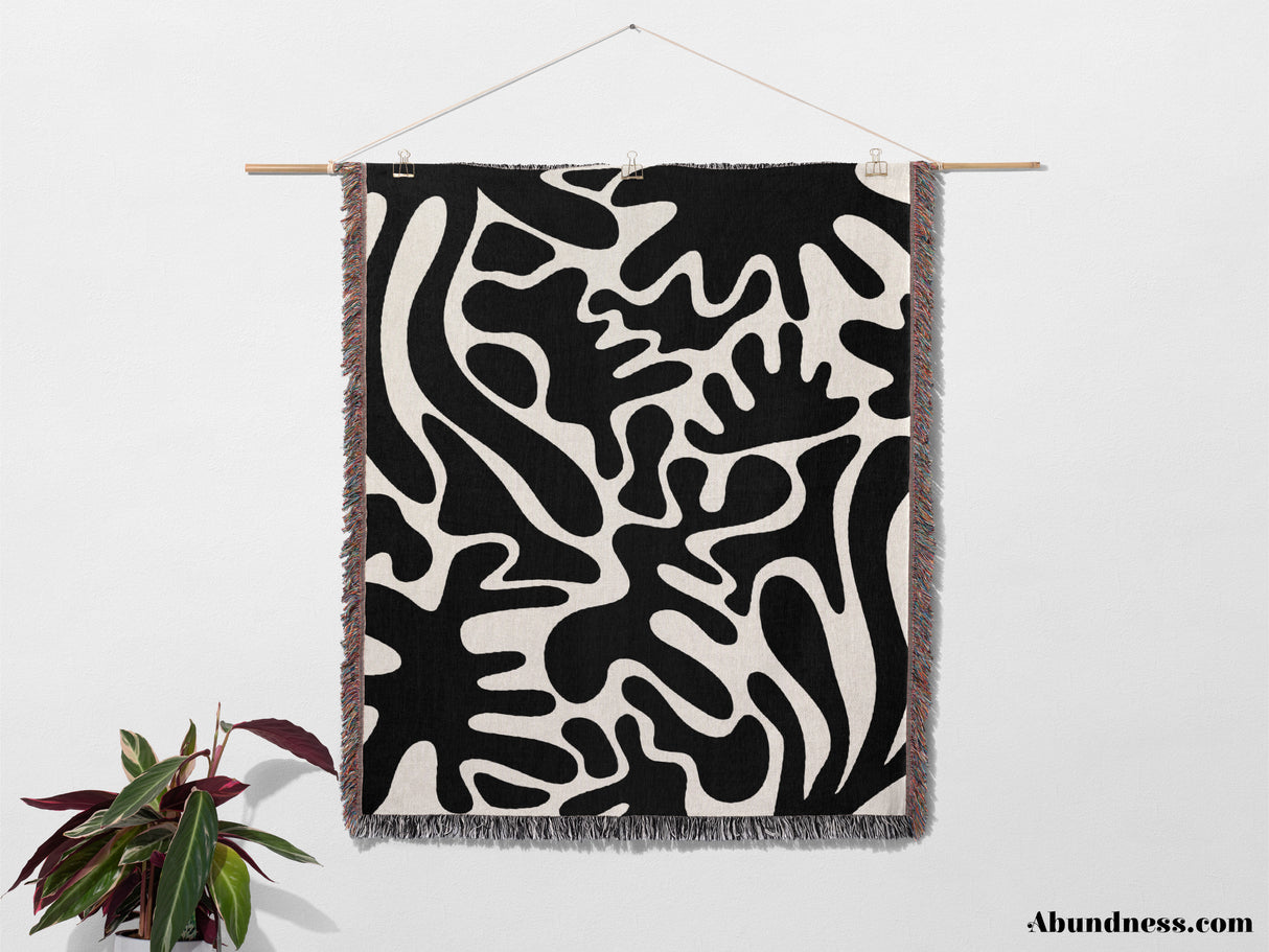 Black and White Matisse Coral Woven Throw Blanket