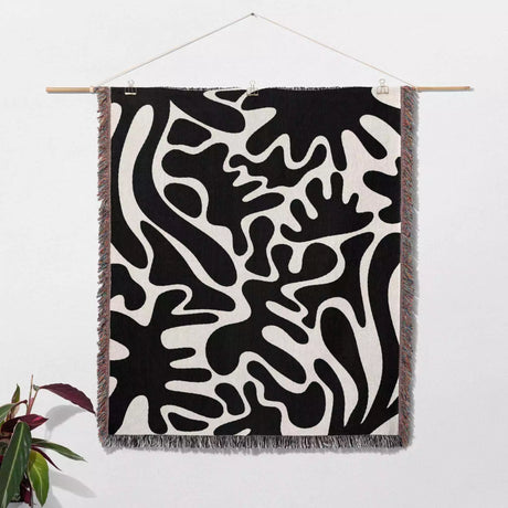 Black and White Matisse Coral Woven Throw Blanket - DesignerOllie.com