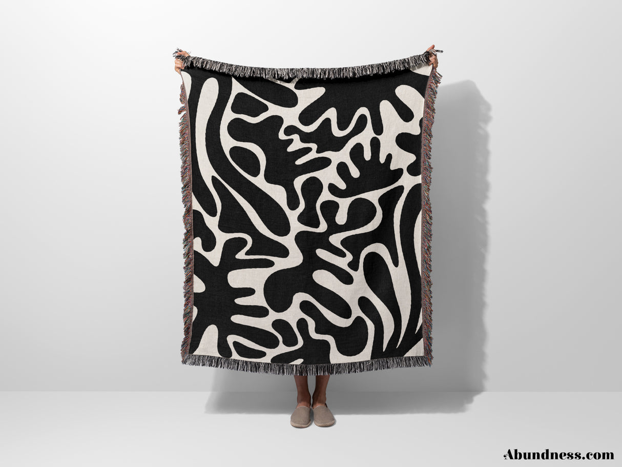 Black and White Matisse Coral Woven Throw Blanket