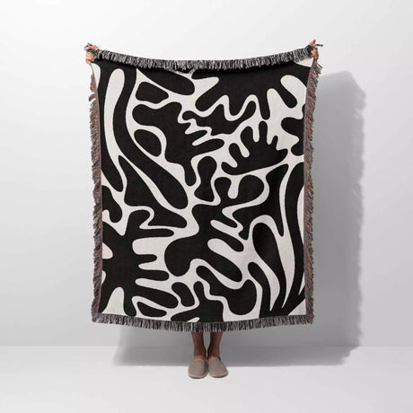 Black and White Matisse Coral Woven Throw Blanket - DesignerOllie.com