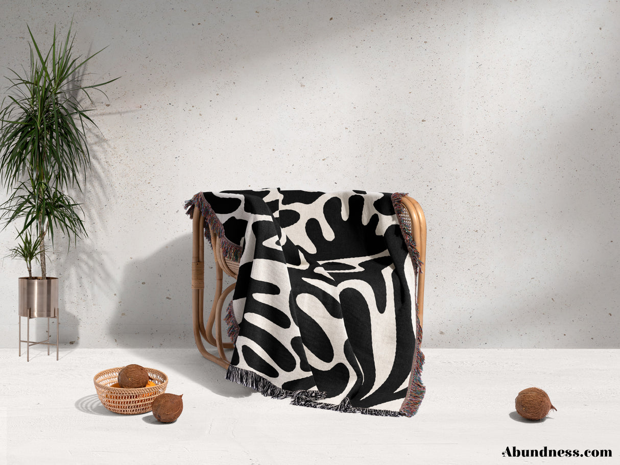 Black and White Matisse Coral Woven Throw Blanket