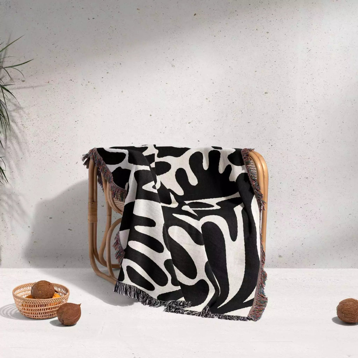 Black and White Matisse Coral Woven Throw Blanket - DesignerOllie.com