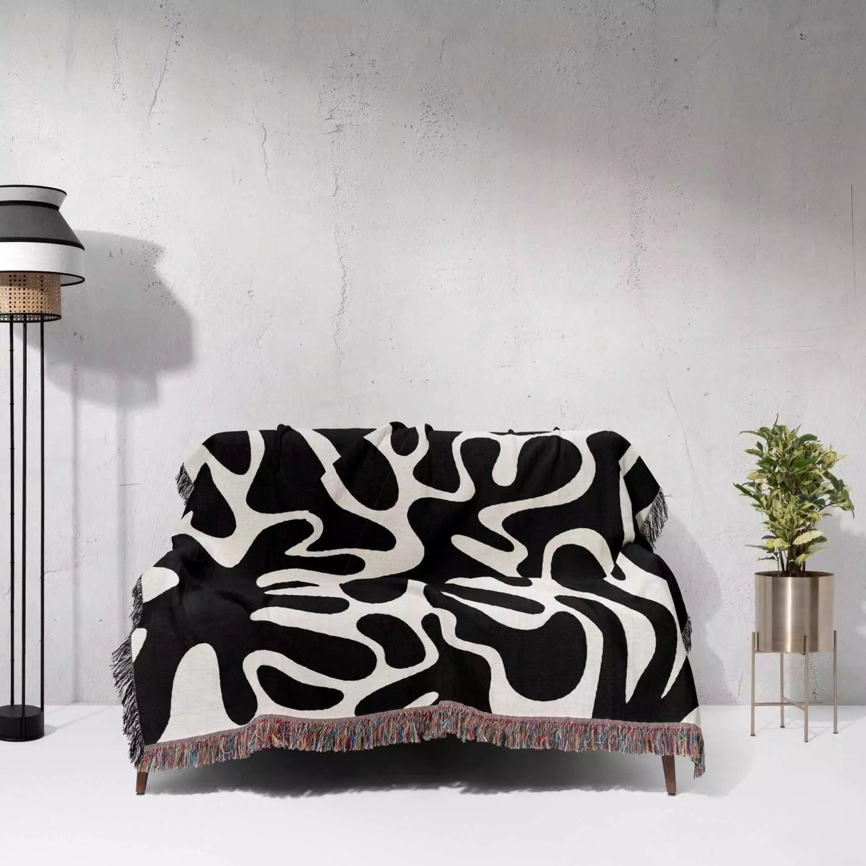 Black and White Matisse Coral Woven Throw Blanket - DesignerOllie.com