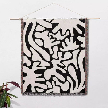 Black and White Matisse Style Woven Throw Blanket - DesignerOllie.com