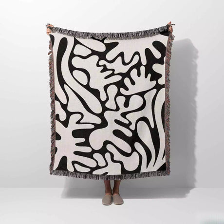 Black and White Matisse Style Woven Throw Blanket - DesignerOllie.com