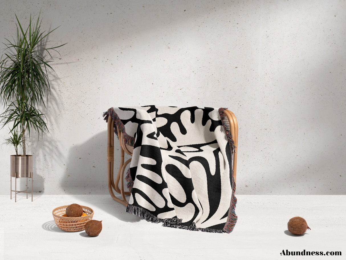 Black and White Matisse Style Woven Throw Blanket