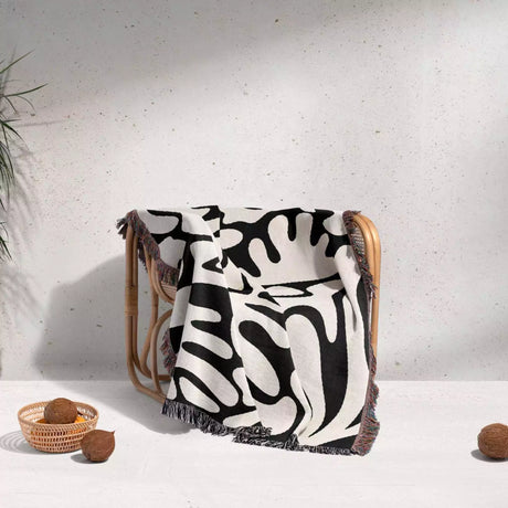 Black and White Matisse Style Woven Throw Blanket - DesignerOllie.com