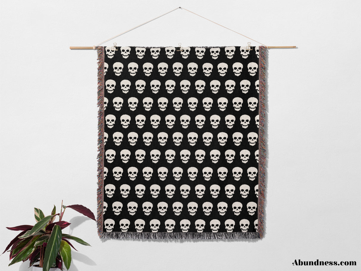 Black and White Skull Pattern Woven Throw Blanket