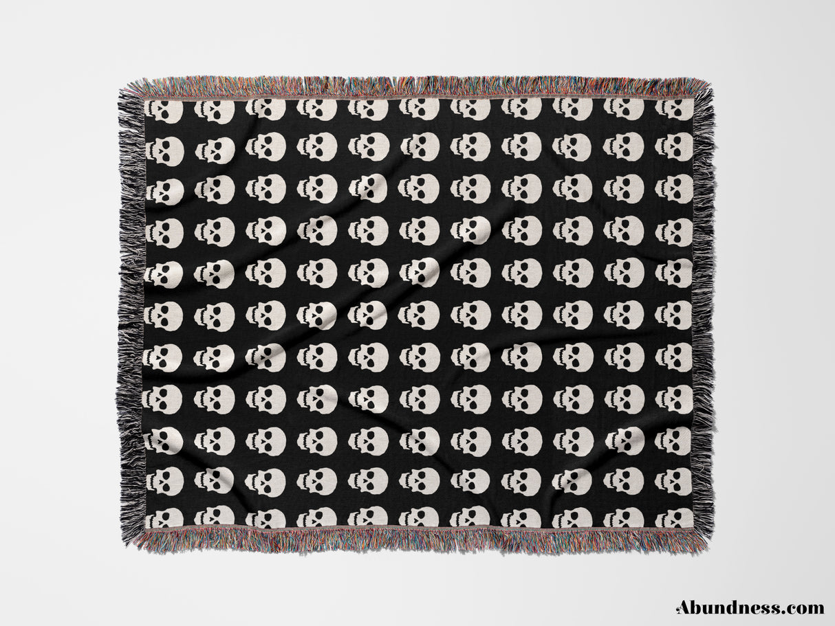 Black and White Skull Woven Throw Blanket