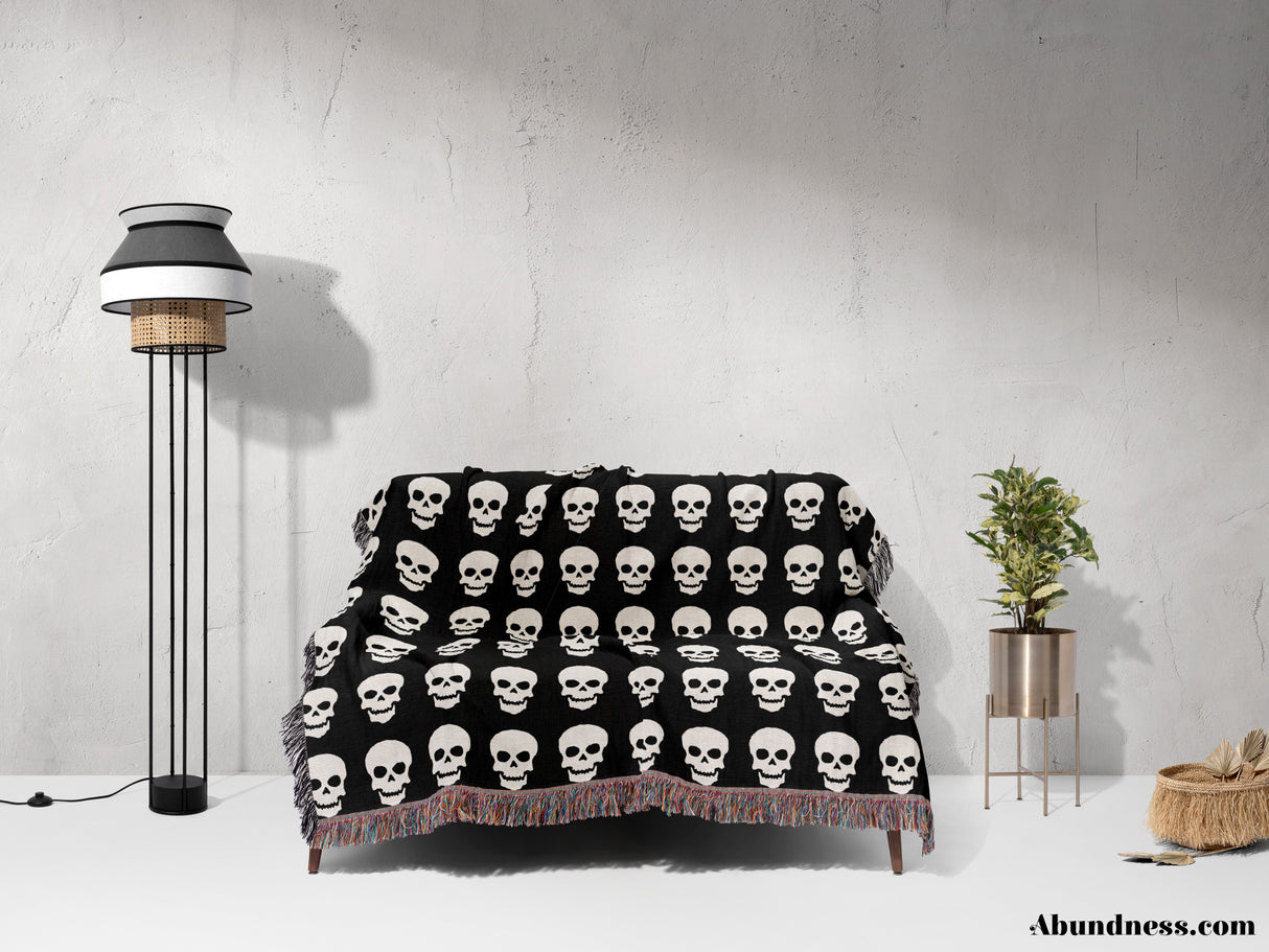 Black and White Skull Woven Throw Blanket