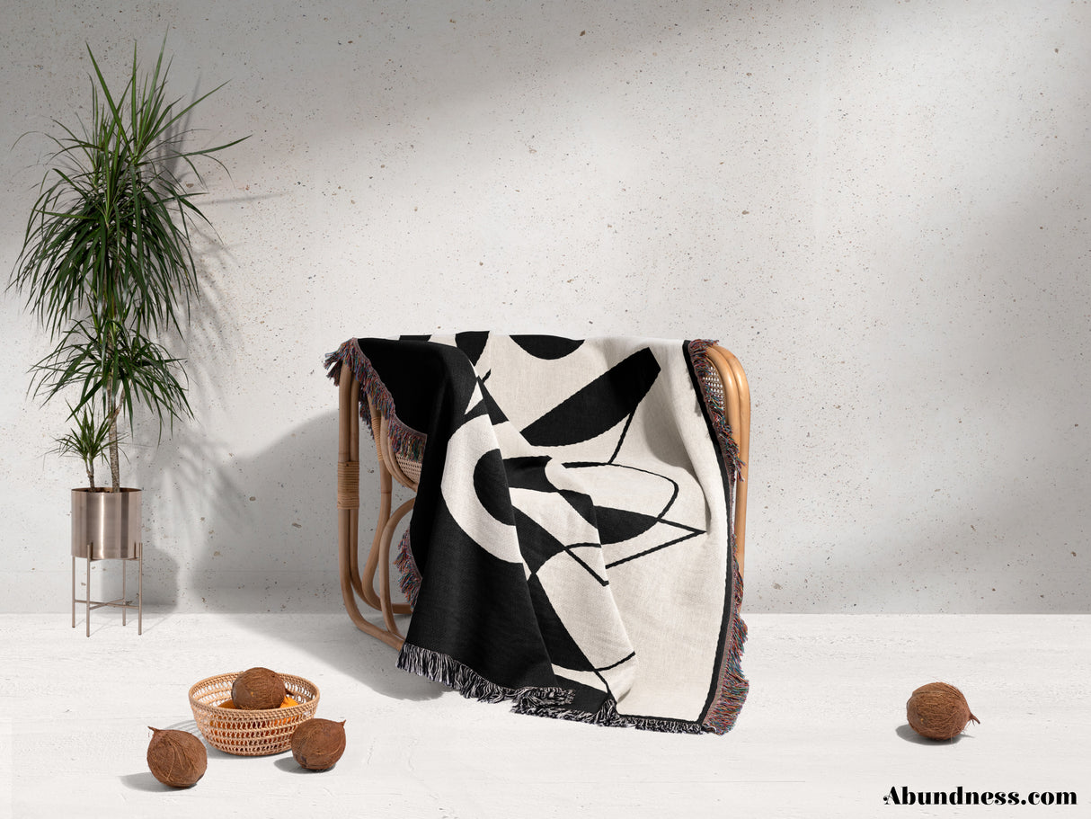 Black and White Geometric Art Woven Throw Blanket