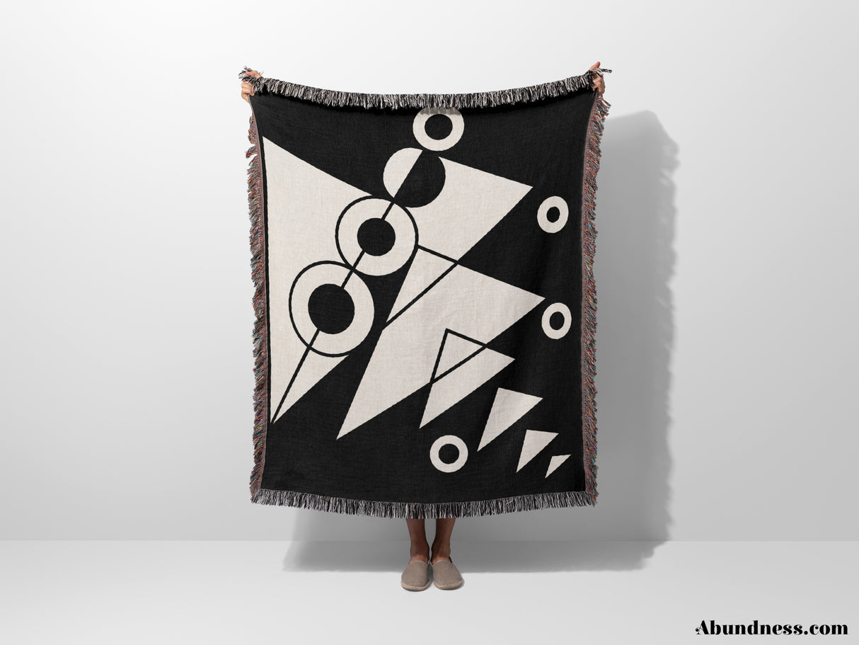 Black and White Modern Geometric Woven Throw Blanket