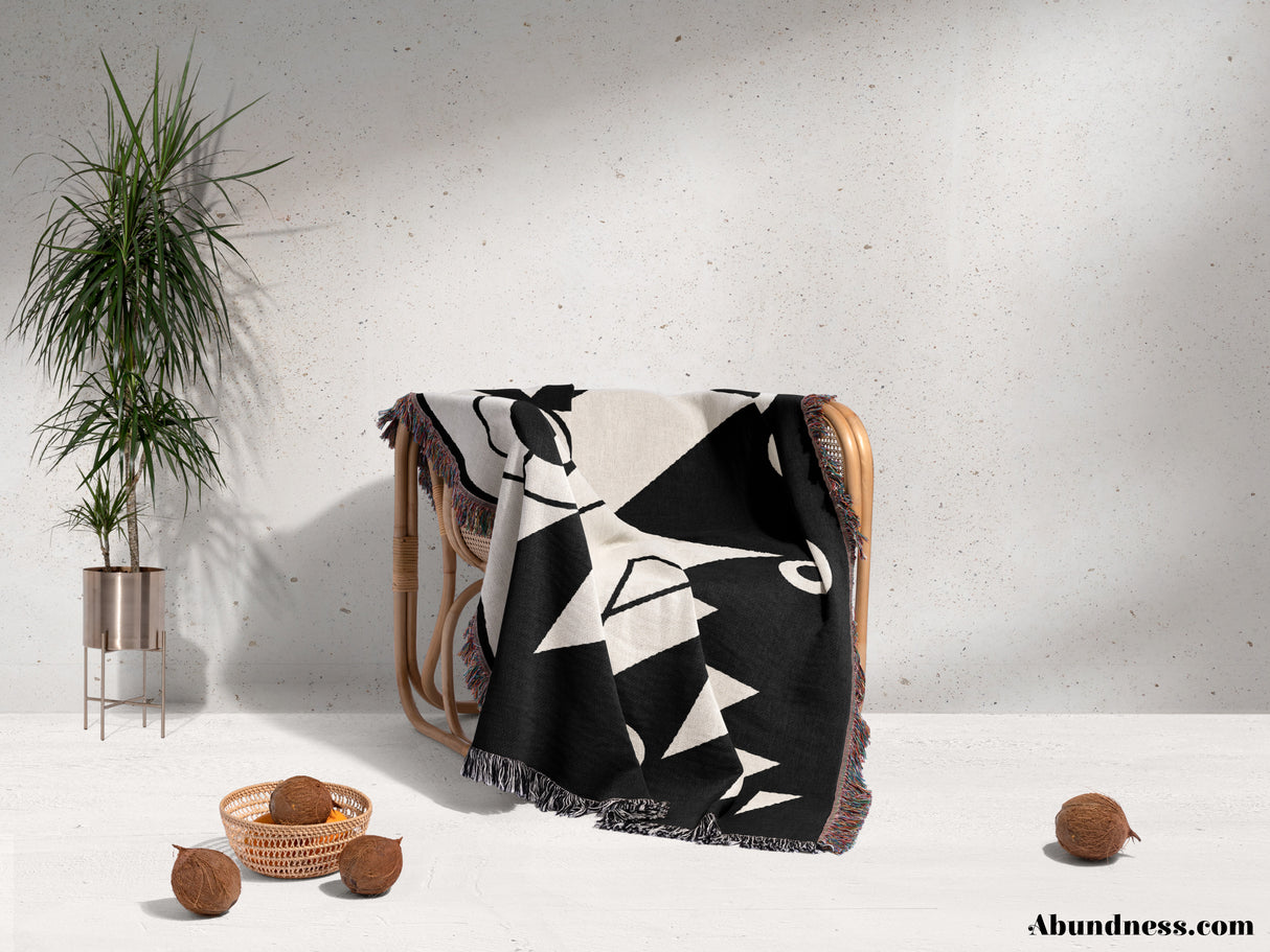 Black and White Modern Geometric Woven Throw Blanket