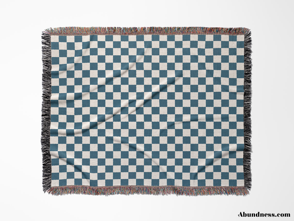 Blue Checker Woven Throw Blanket