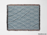 Blue Luxury Geometric Pattern Woven Throw Blanket and Tapestry