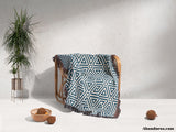 Blue Luxury Geometric Pattern Woven Throw Blanket and Tapestry