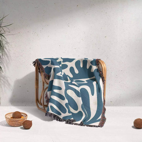 Blue Matisse Woven Throw Blanket - DesignerOllie.com