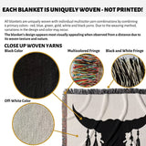 Bull skull boho wedding cotton anniversary gift – woven throw blanket with woven texture and multicolor yarns, featuring close-up details of yarn colors and patterns.