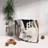 Bull skull boho wedding cotton anniversary gift – woven throw blanket  with 'Ricky & Lauren Together' text draped over a chair in a room with a plant and decorative items.